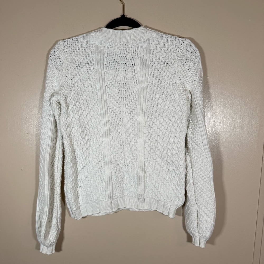 Faherty Cable Knit Crewneck Fisherman Sweater White ribbed hem Size XS - Picture 2 of 6